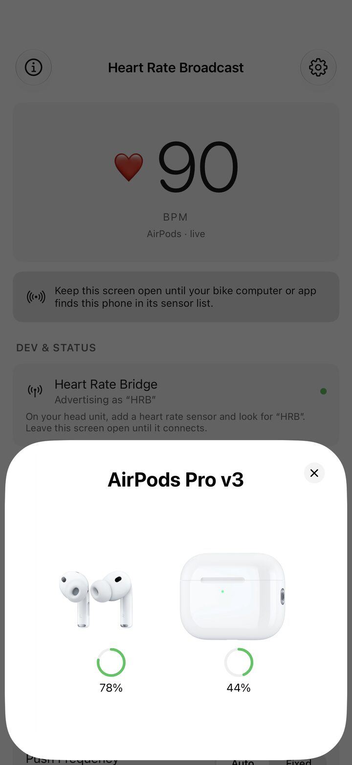 AirPods Pro 3 reporting heart rate as the only sensor.